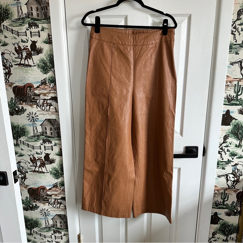 Wide-Leg Faux Leather Pants in Cognac